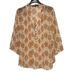 Rose & Olive Abstract Sheer Pintuck Pleated Top Sz 2X Reptile Pattern